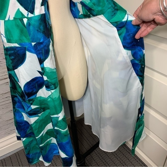 Jones New York Fit Flare Midi Dress Sz 4 Blue Green White Tropical Button Front - Picture 8 of 11